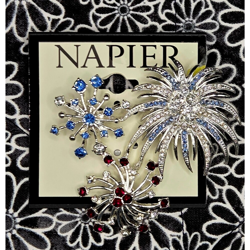 Napier Silver Tone Red White & Blue Summer Fireworks Patriotic 4th July PIn *NWT